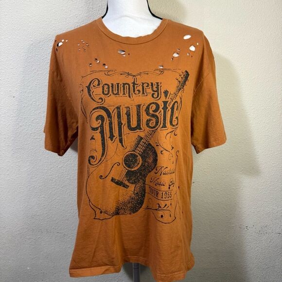 Zutter Country Music Distressed Orange Top Graphic Tee Tshirt - Picture 1 of 5